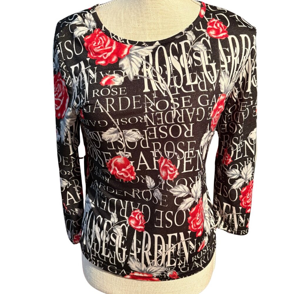 Entity Danielle Serrano Y2K Rose Garden Rhinestone Sheer Baby Tee Top S